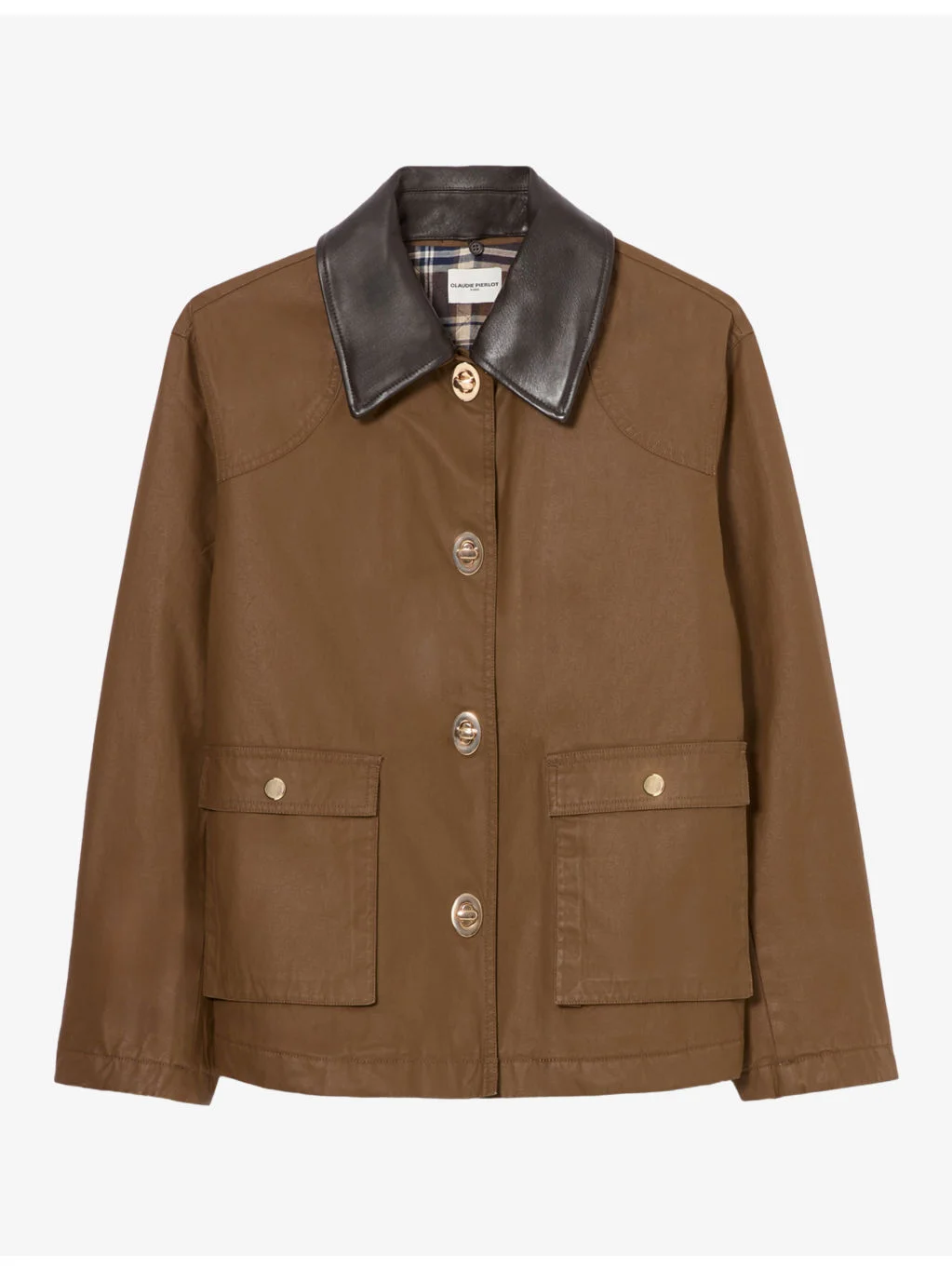 Short Contrast-Collar Waxed-Cotton Parka - 1