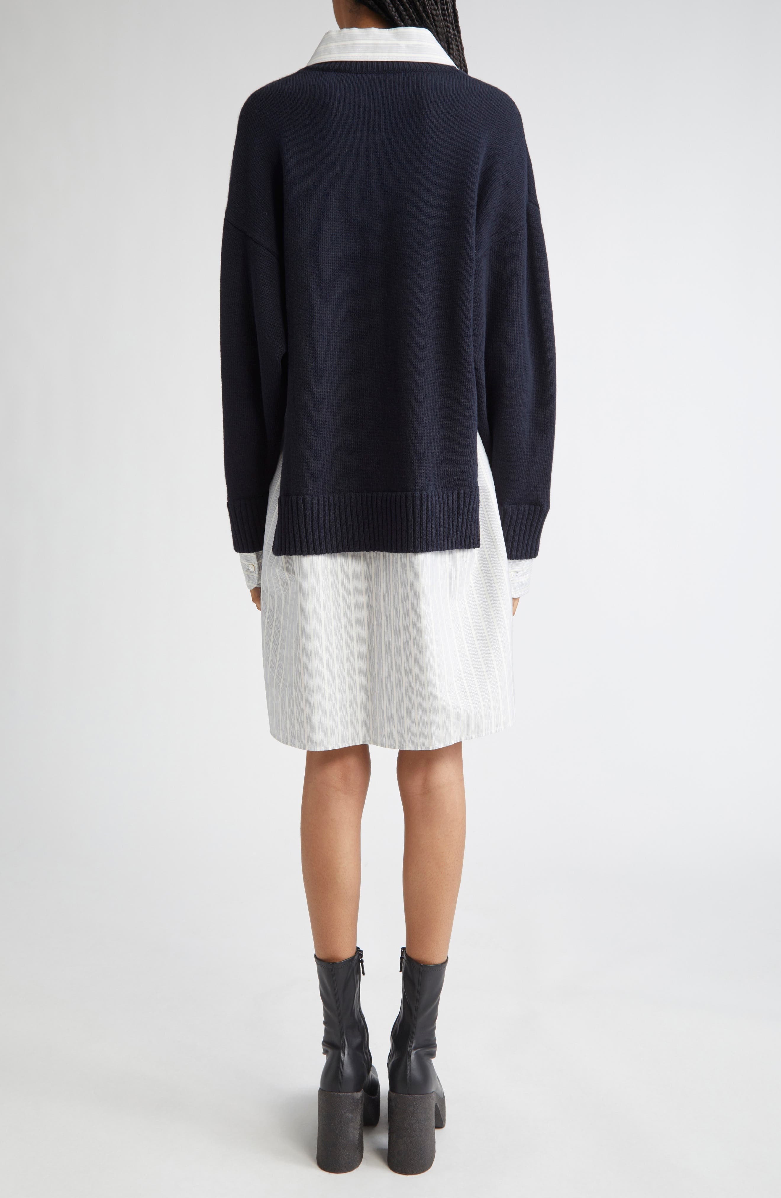 Stella McCartney Long Sleeve Mixed Media Wool, Silk & Cotton Dress in 4000 - 2