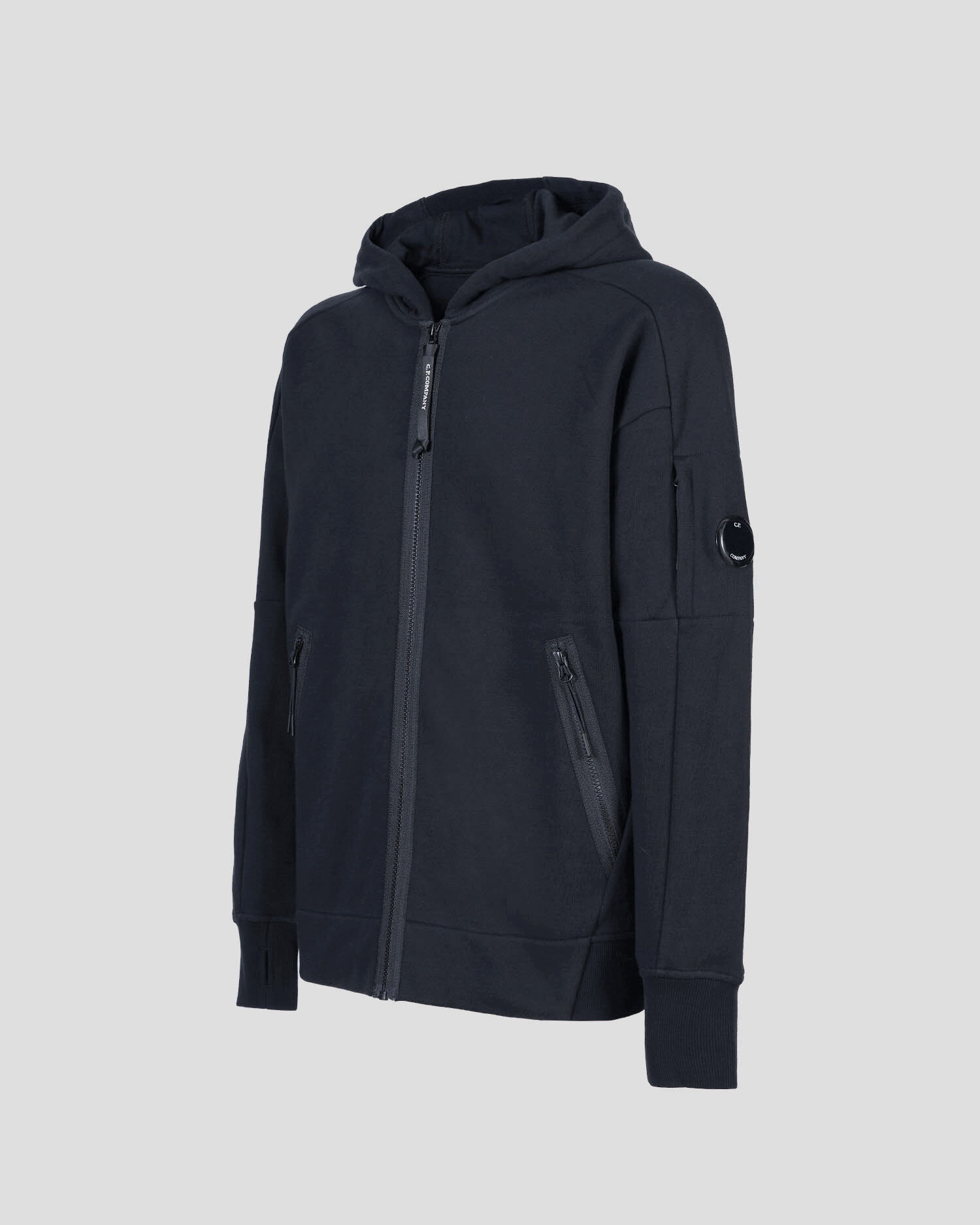 Diagonal Raised Fleece Zipped Lens Hoodie - 7