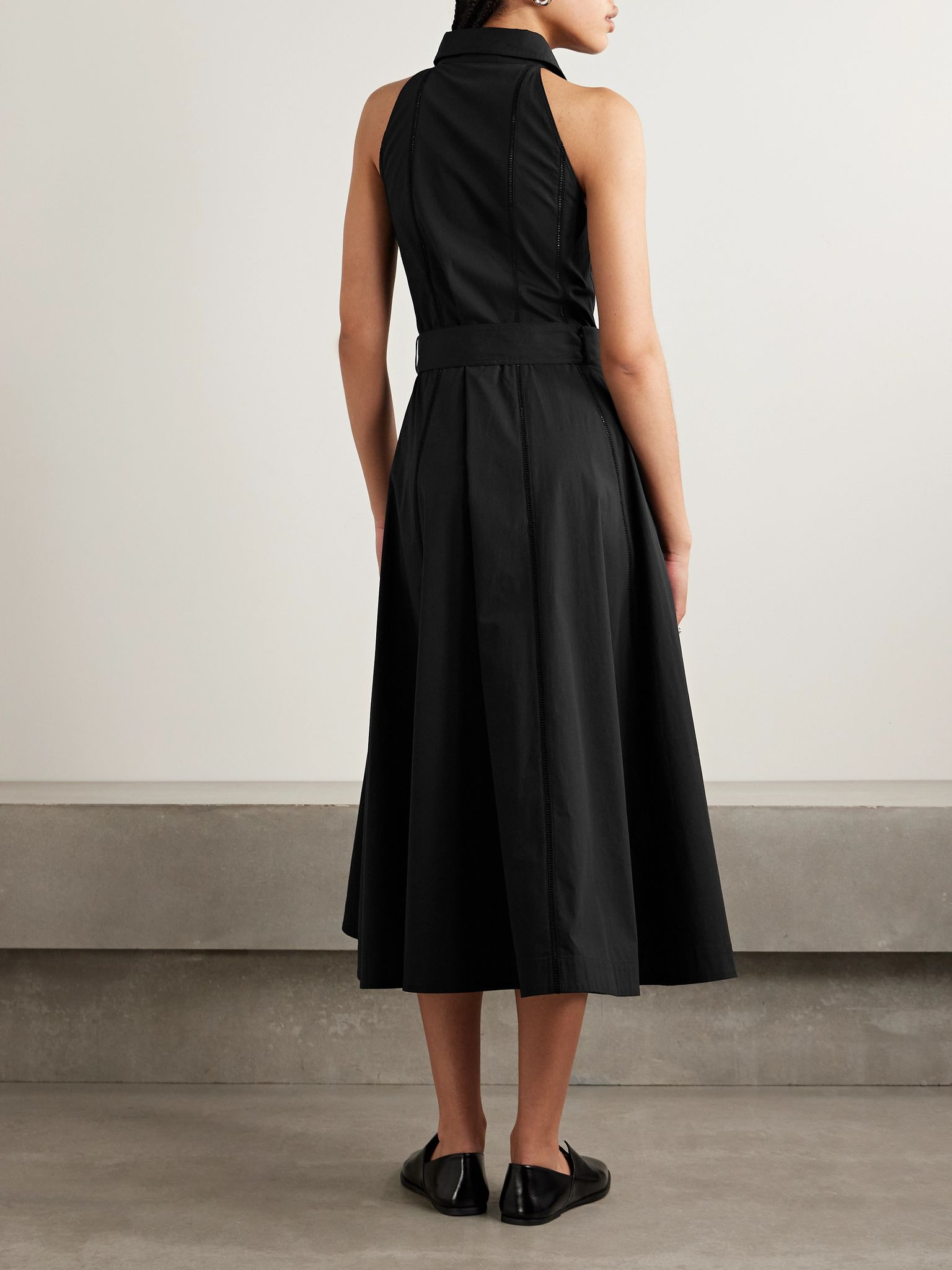 Dorothy crochet-trimmed cotton-blend poplin midi shirt dress Black - 3