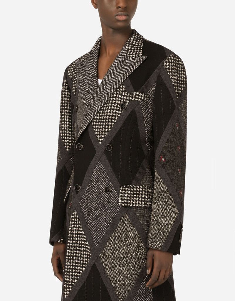 Double-breasted coat in a wool, cotton and cashmere patchwork 4