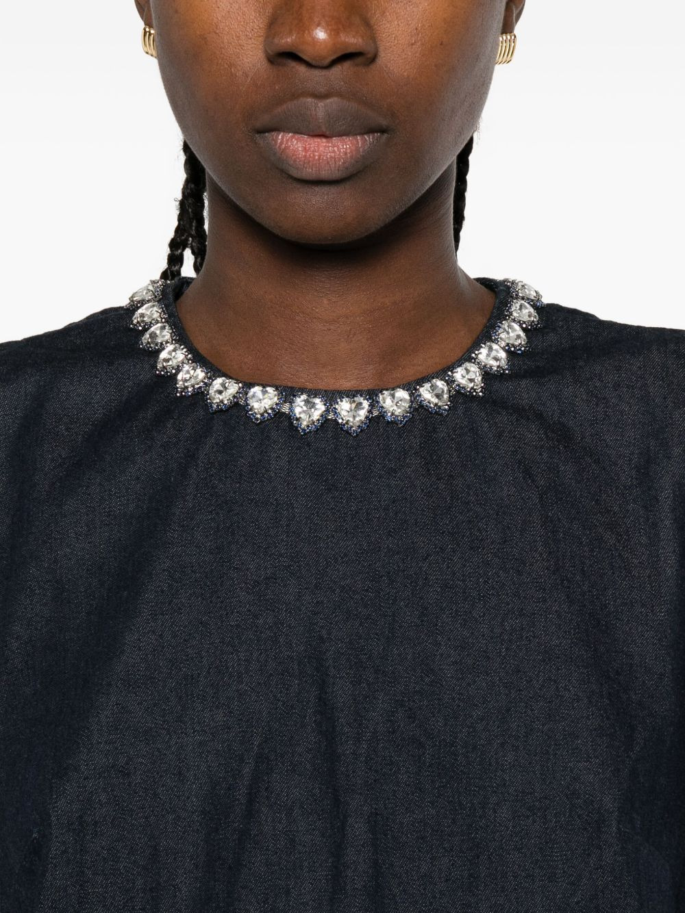 embellished denim mini dress - 5
