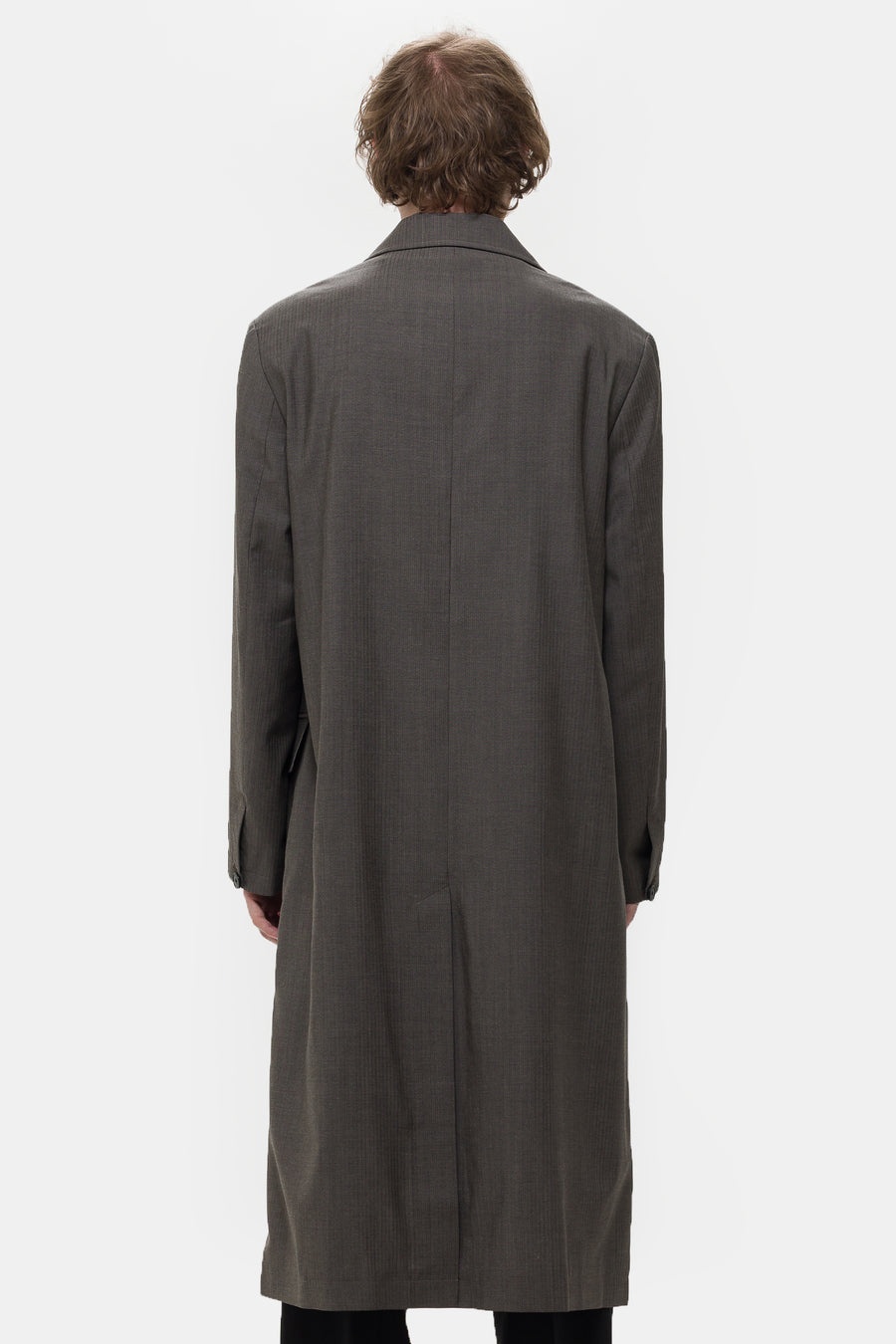 Evening Coat in Dark Taupe Herringbone - 3