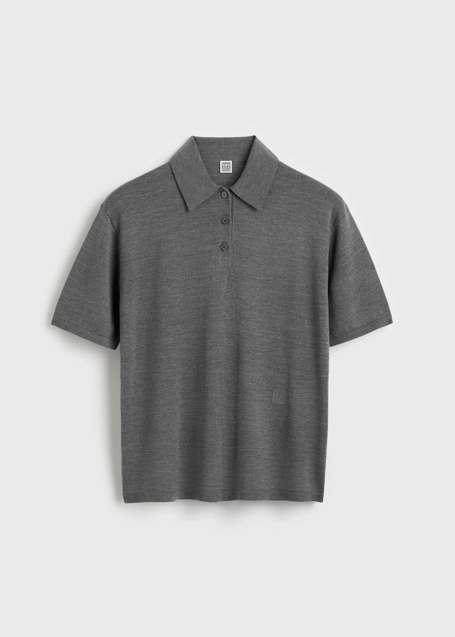 Wool-silk polo shirt grey melange - 1