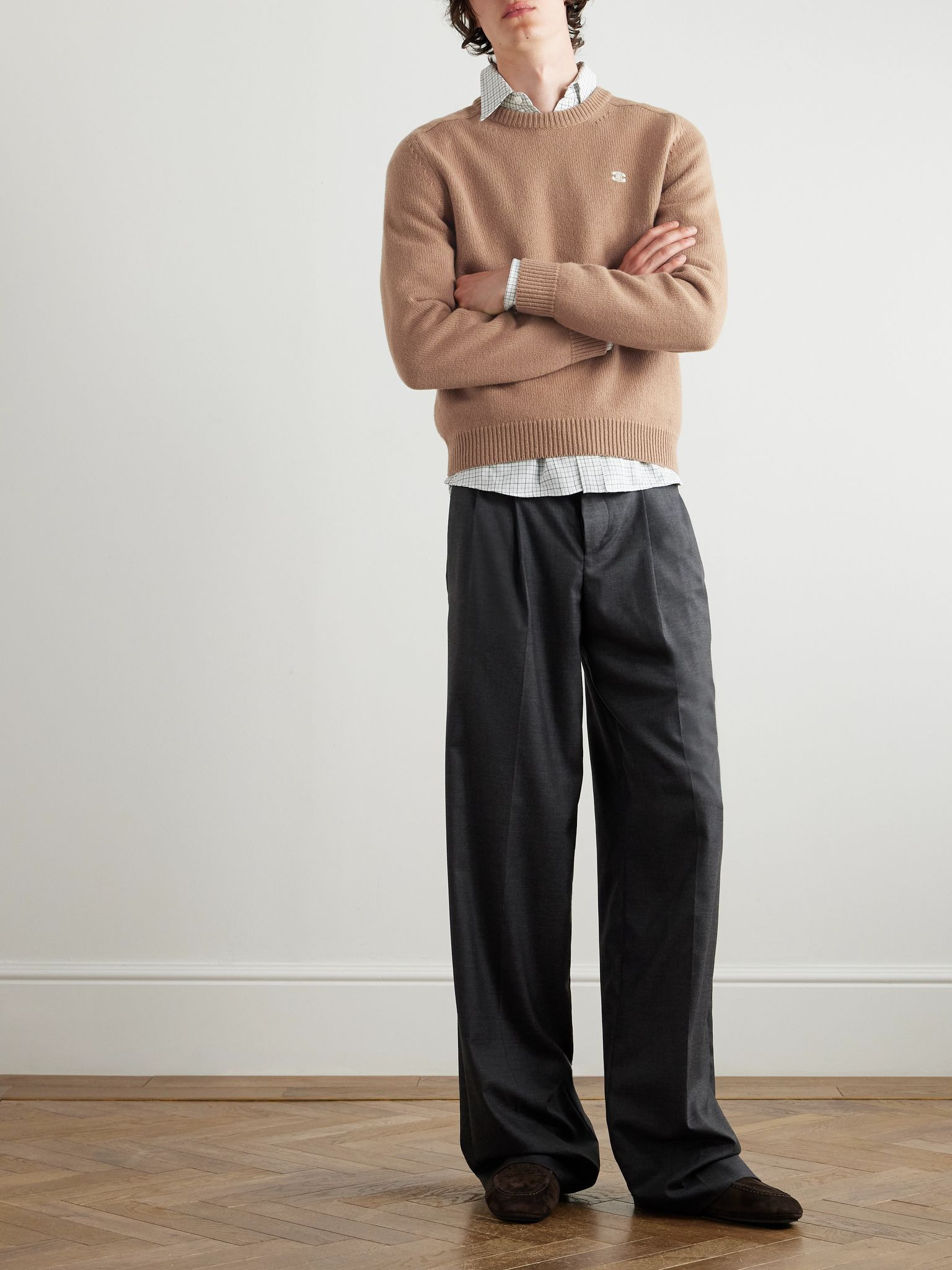 Logo-Embroidered Wool and Cashmere-Blend Sweater Camel - 2