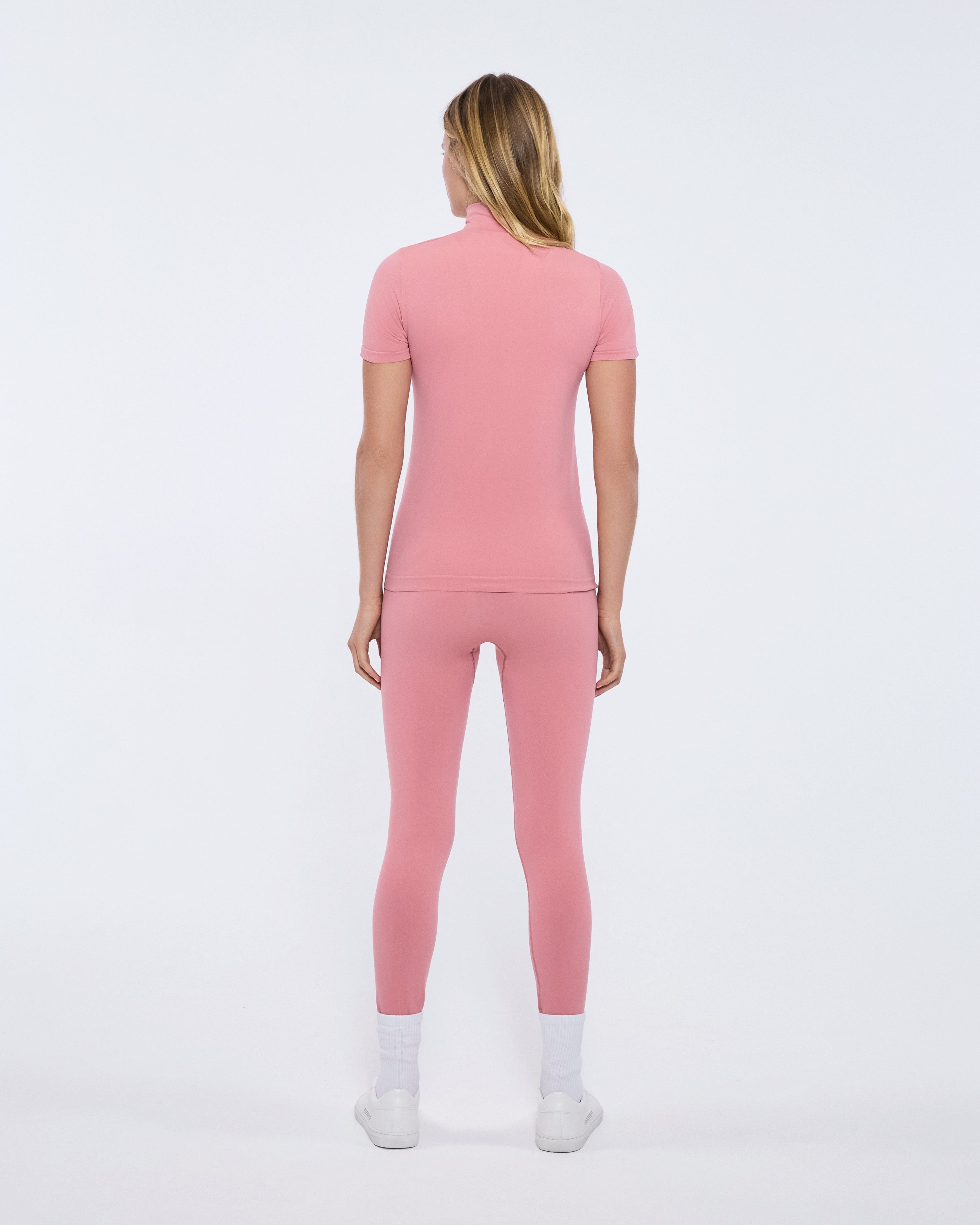 Womens Plant-Stretch Zipped Short Sleeve Top - Dewy Rose - 5