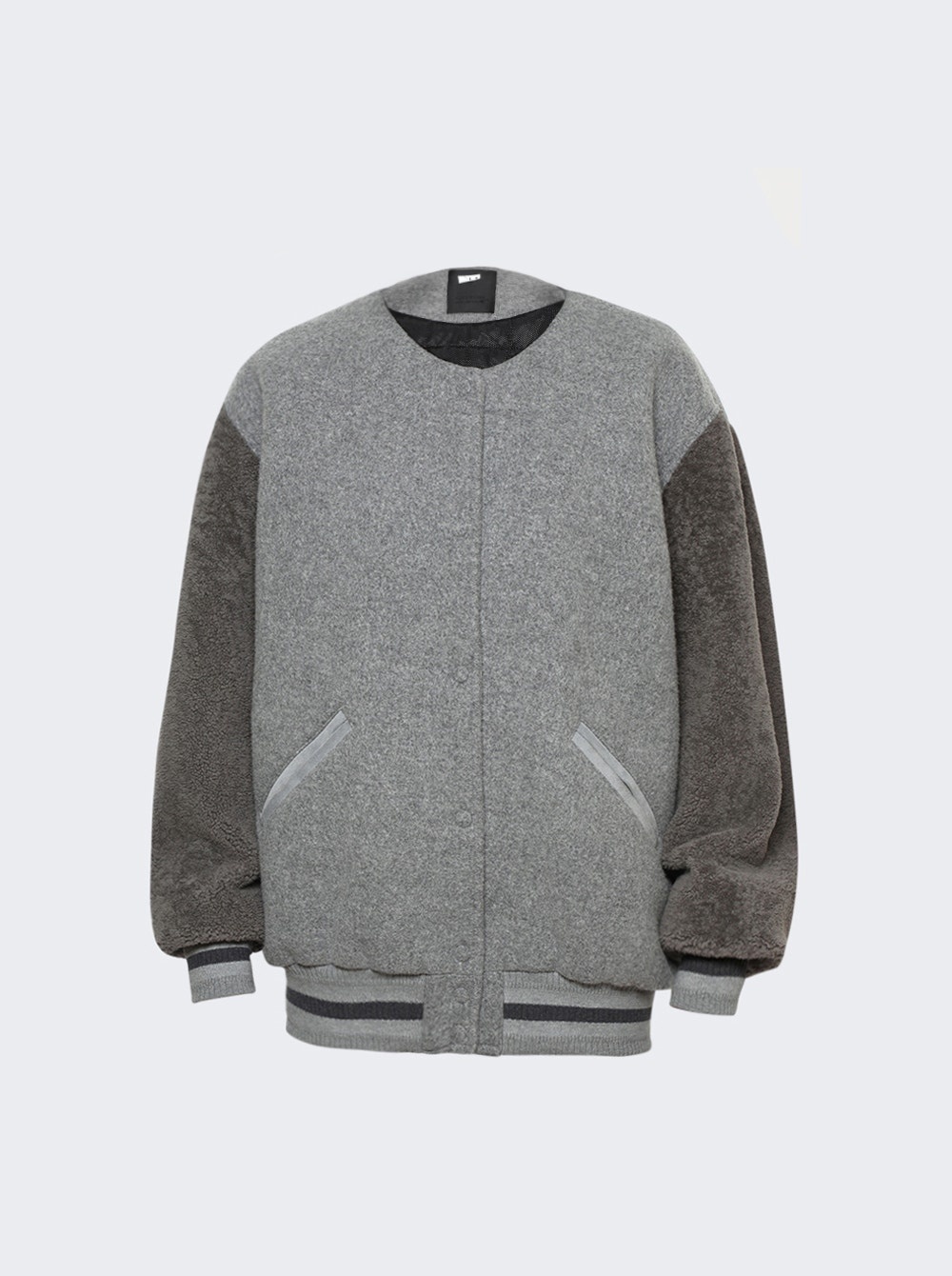 Oversized Varsity Jacket Light Grey Melange - 1