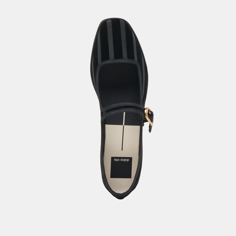 TAMEKA BALLET FLATS BLACK STRIPE MESH 8