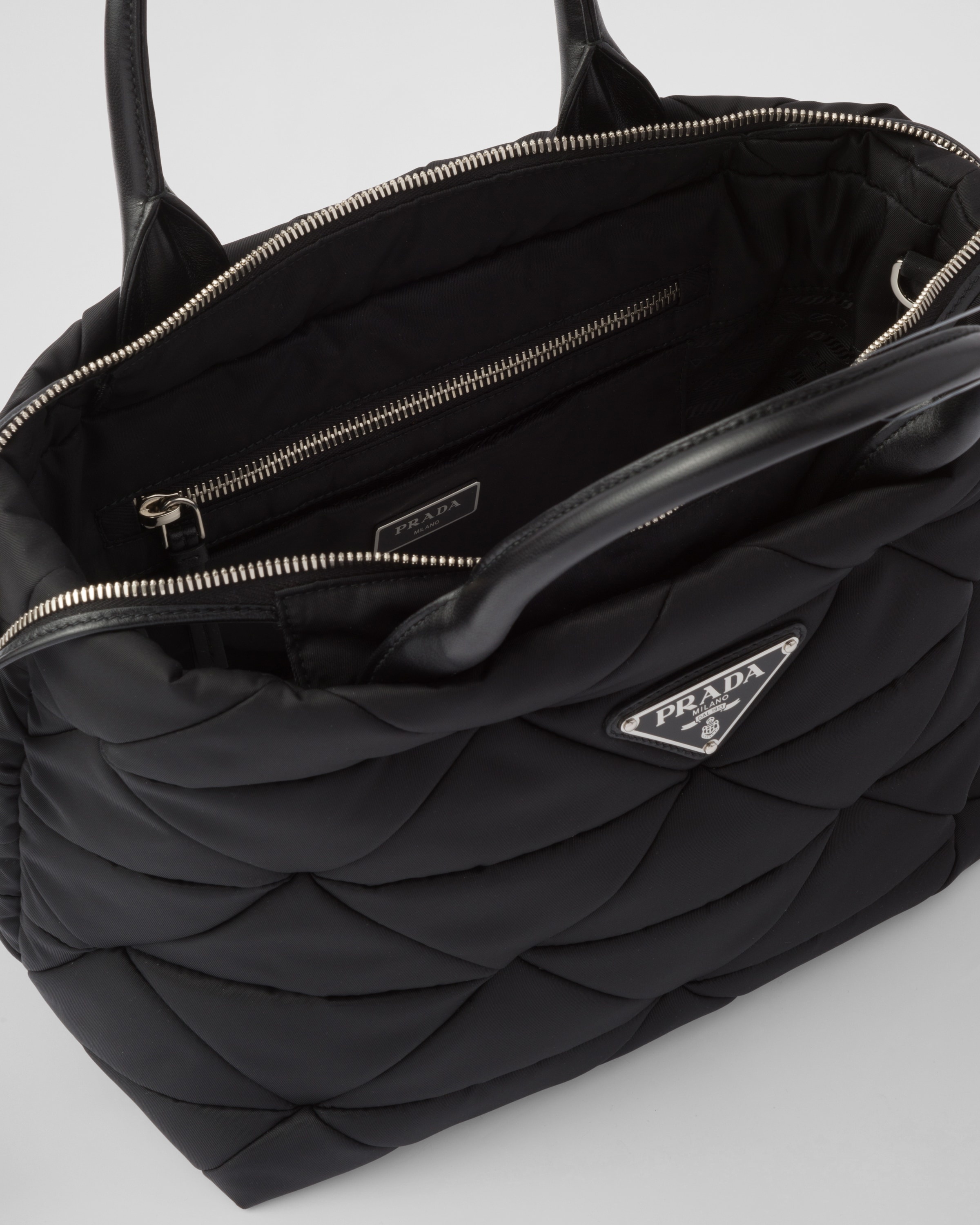 Prada Re-Nylon Triangle-Logo Plaque Padded Tote Bag - Black for Women