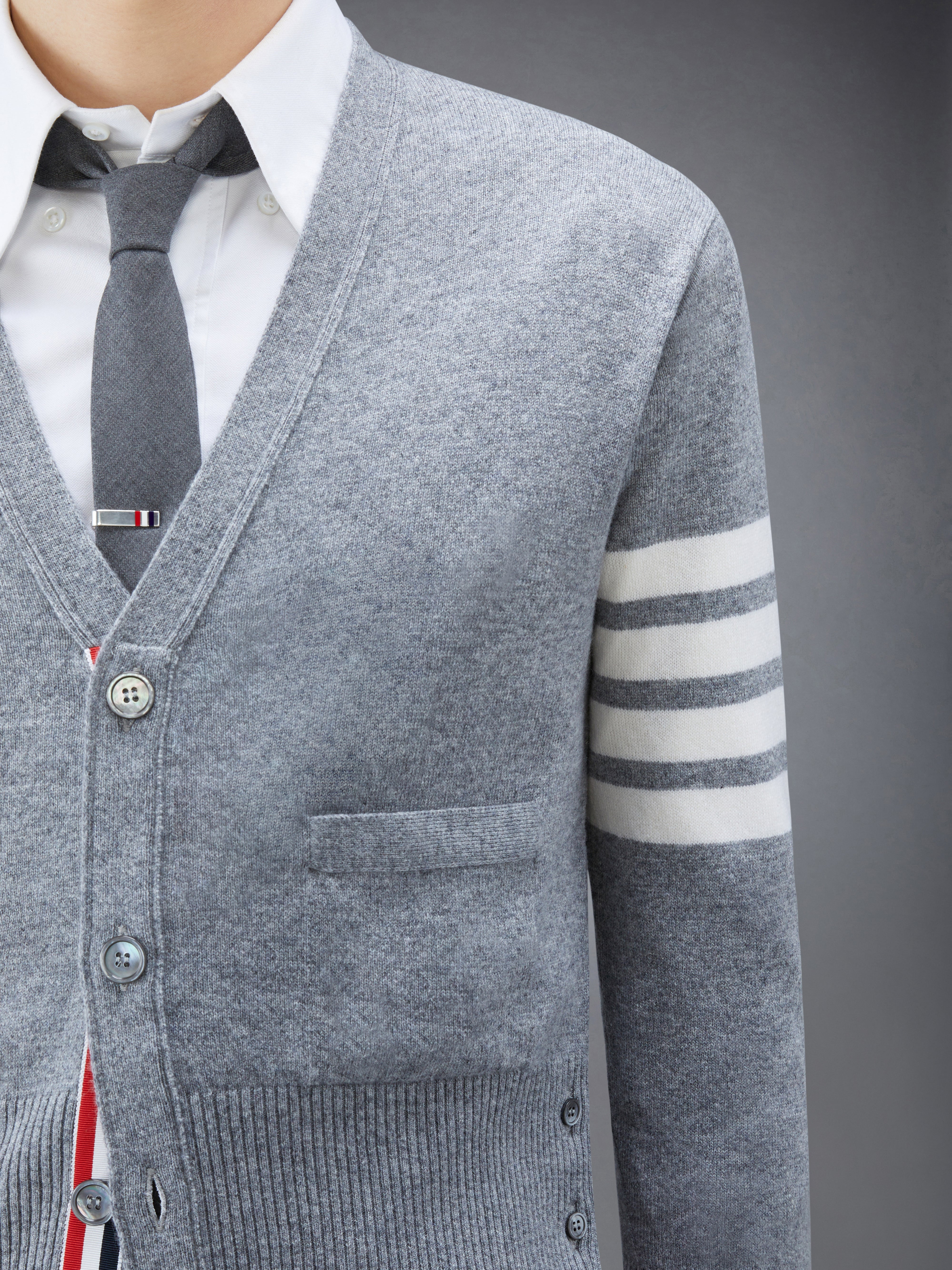 Light Grey Cashmere V-neck 4-Bar Cardigan - 6