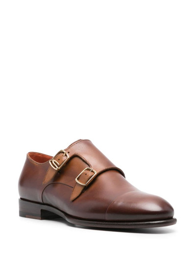 Santoni double-buckle leather shoes outlook