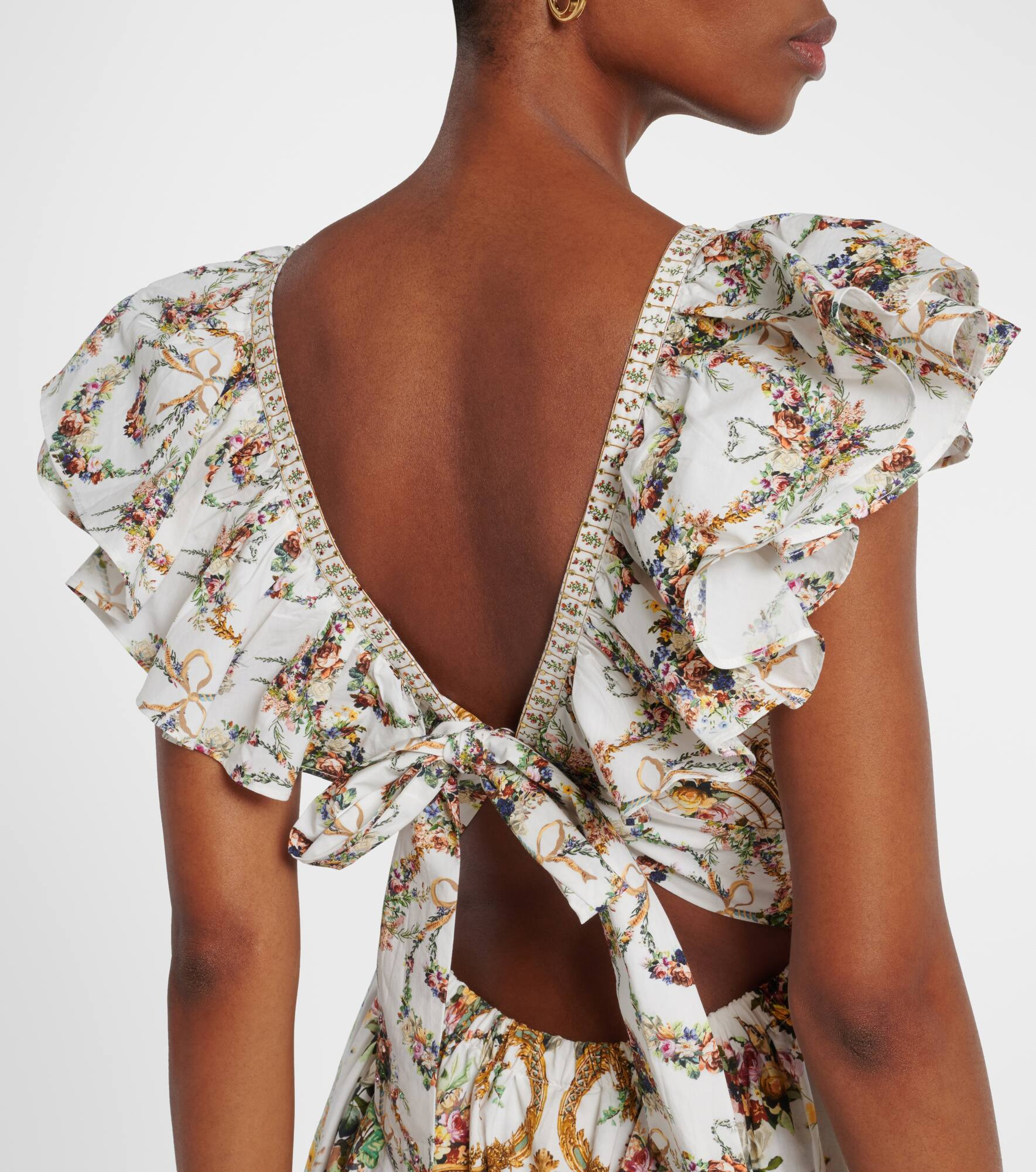 Floral ruffled cotton maxi dress - 6