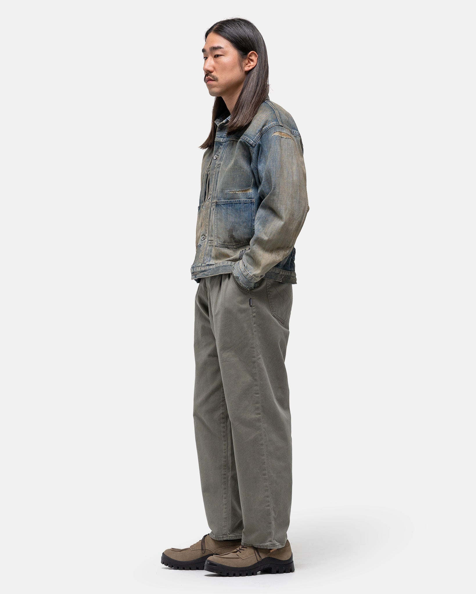 Baggy Silhouette Two Tuck Pants Olive Drab - 3