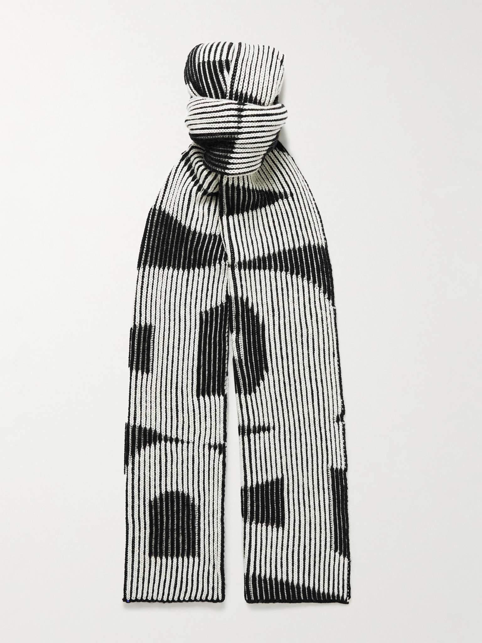 Logo-Intarsia Ribbed Wool Scarf - 1