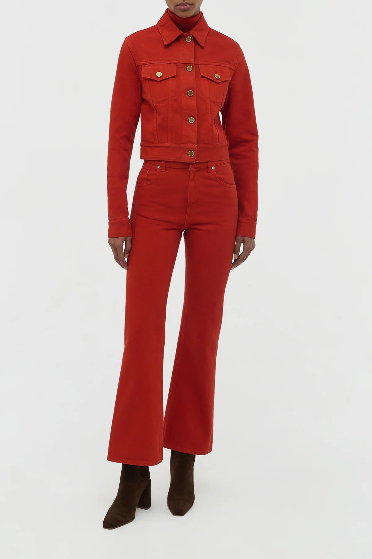 Ezra Bootcut Cropped Jean in Antelope Orange Recycled Cotton Denim - 3