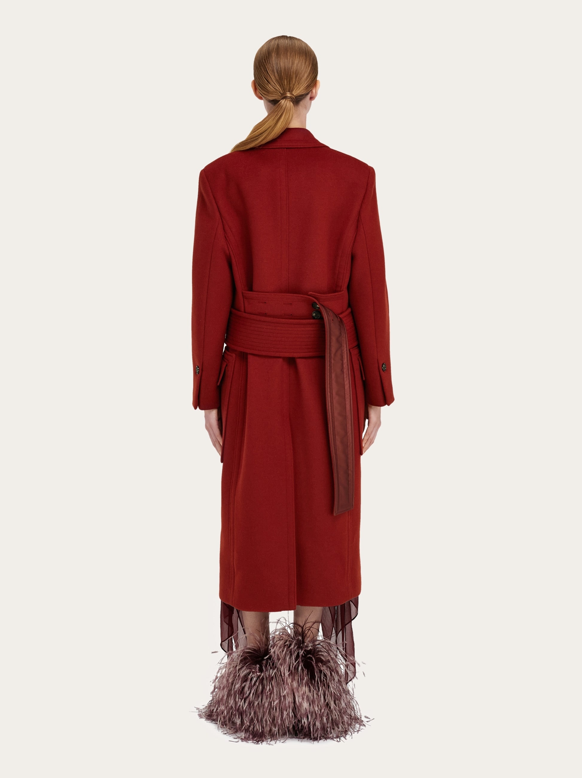 Long cashmere and wool coat with wide belt - 3
