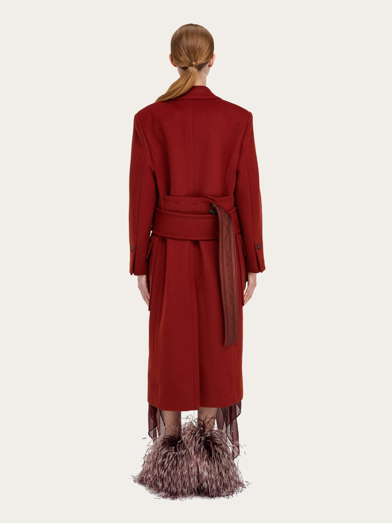 Long cashmere and wool coat with wide belt 3