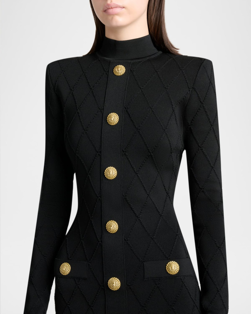 Long-Sleeve Buttoned Knit Mini Dress 5