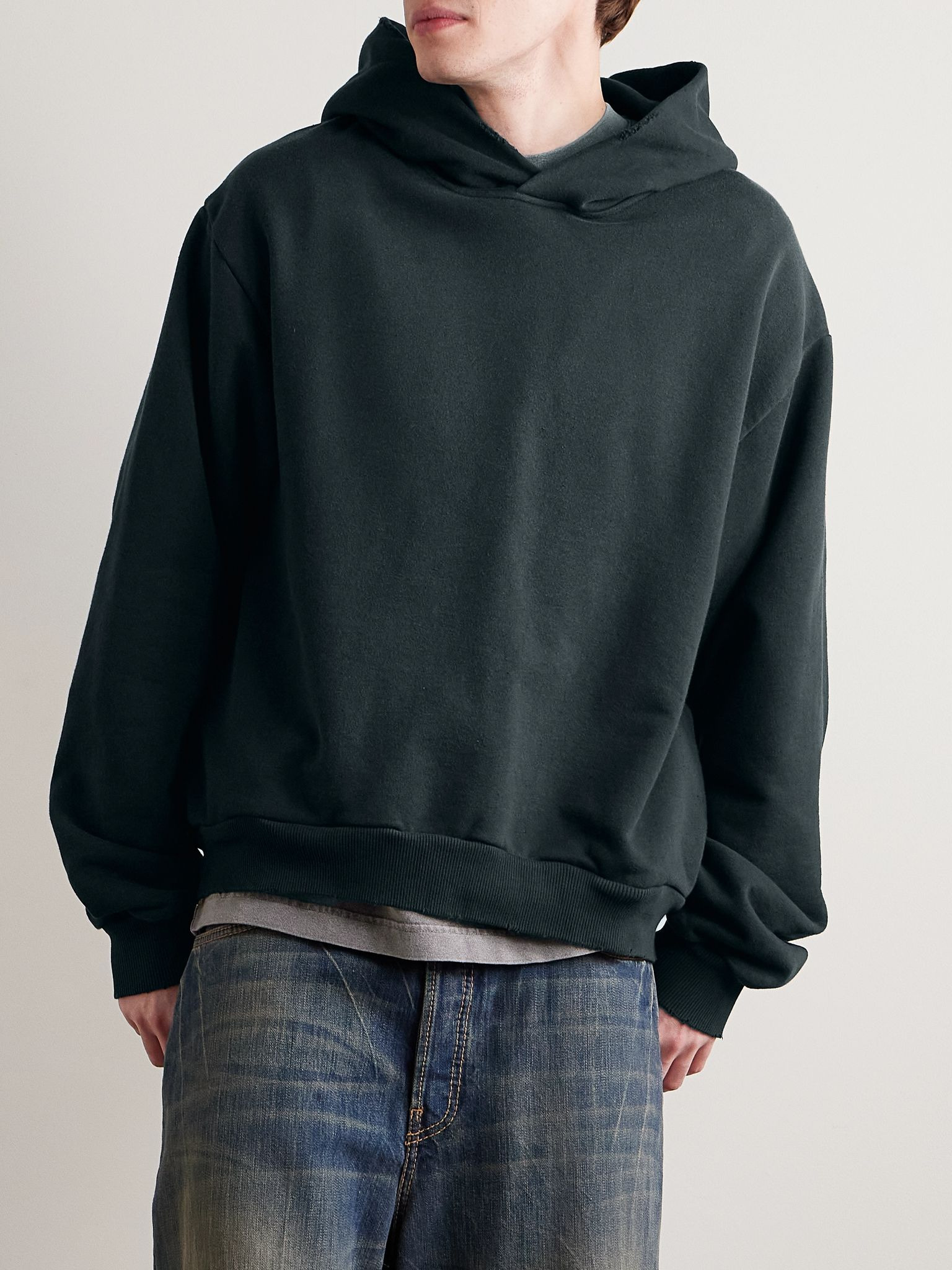 Franziska Garment-Dyed Distressed Logo-Print Cotton-Blend Jersey Hoodie Black - 3