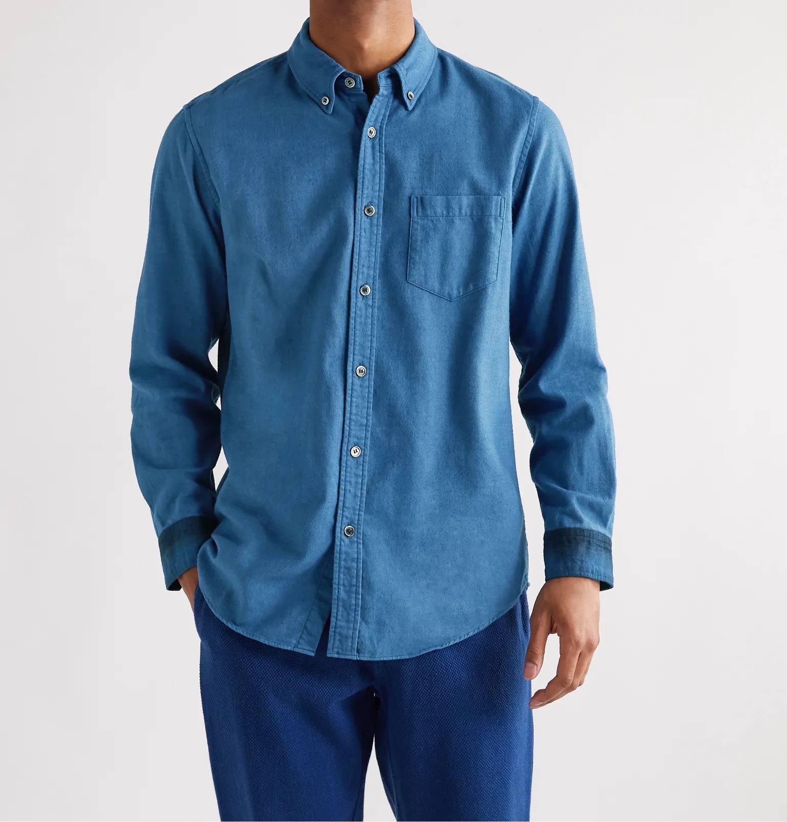 Button-Down Collar Panelled Checked Cotton-Flannel Shirt - 4