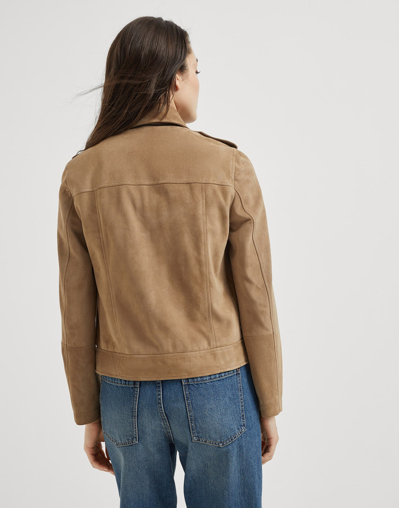 Brunello Cucinelli Suede biker jacket with monili outlook
