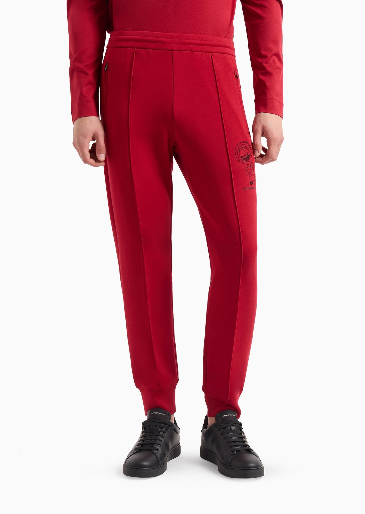 Double-jersey joggers with dragon embroidery - 2