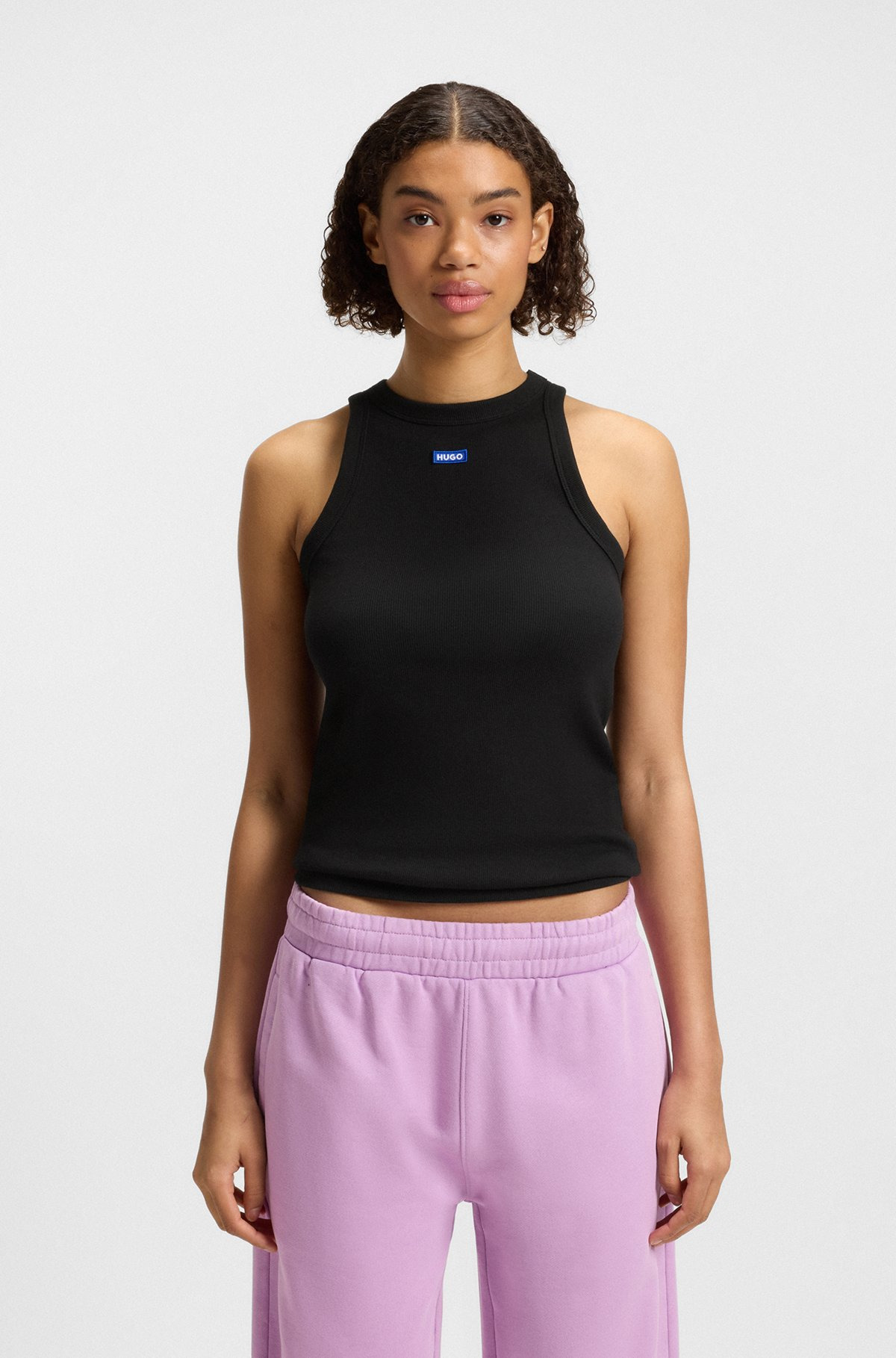 SLIM-FIT STRETCH-COTTON TOP WITH BLUE LOGO BADGE - 2