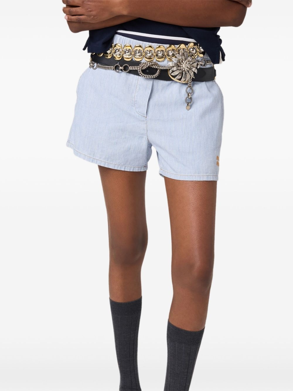 striped chambray shorts - 4
