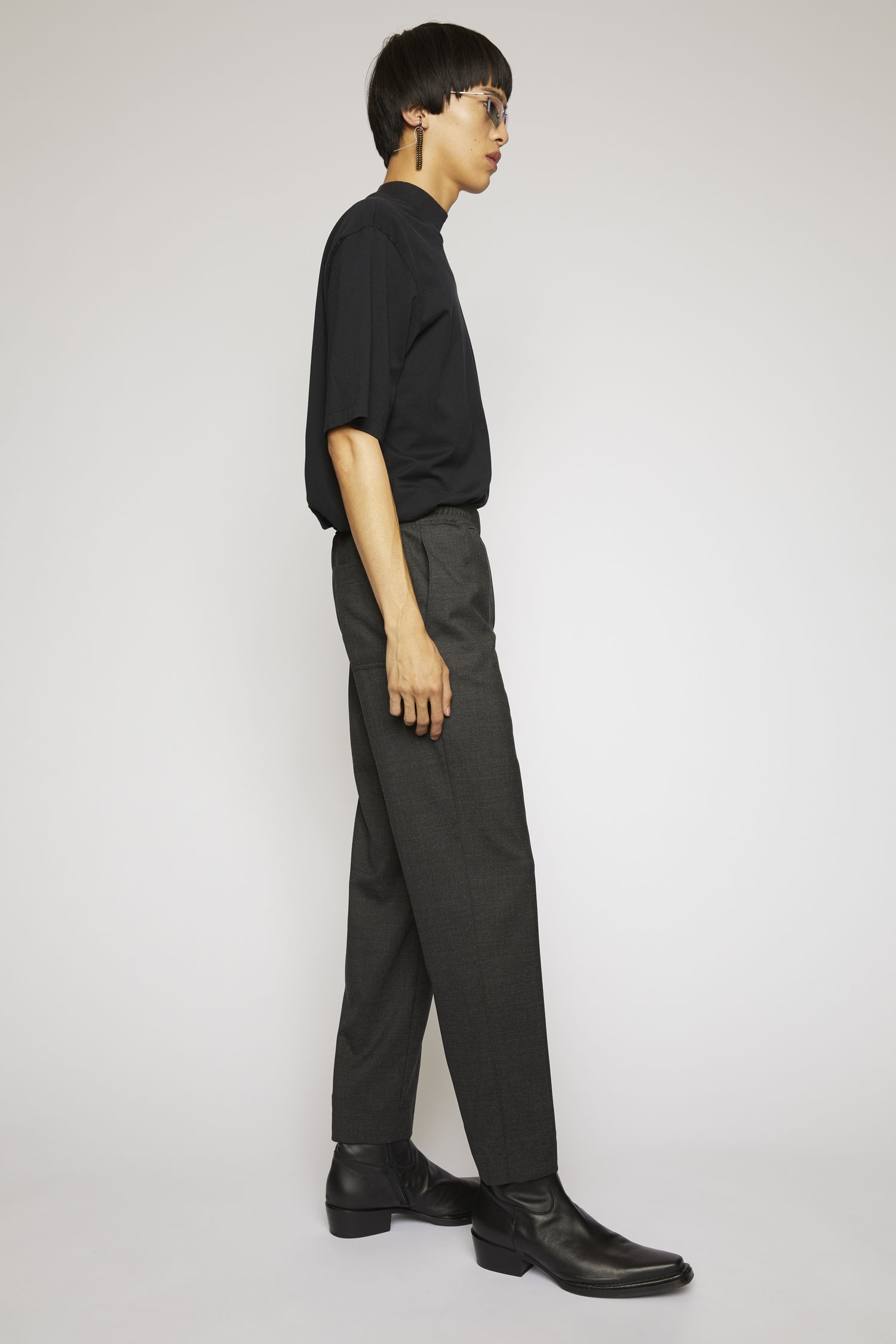 Cropped wool trousers dark grey melange - 5