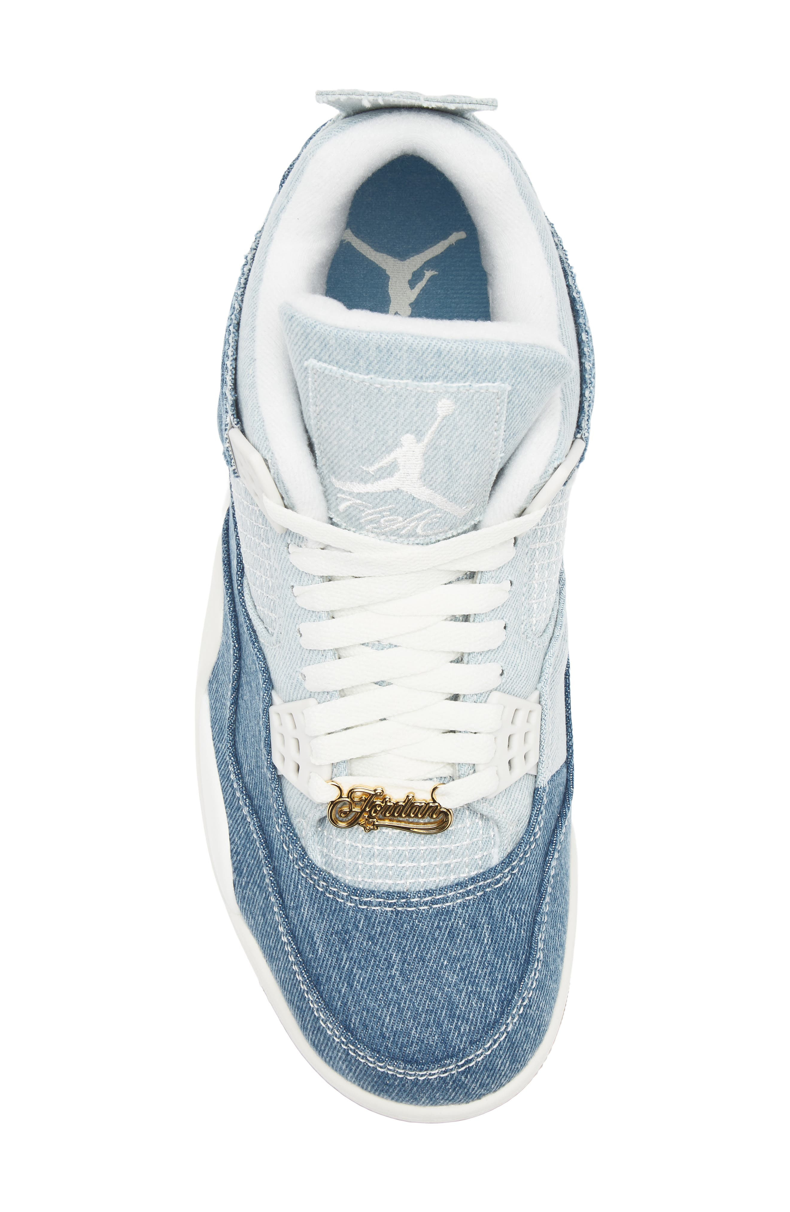Air Jordan 4 Retro 'Worn Blue' Basketball Sneaker in Sail/Light Brown/Blue at Nordstrom - 6