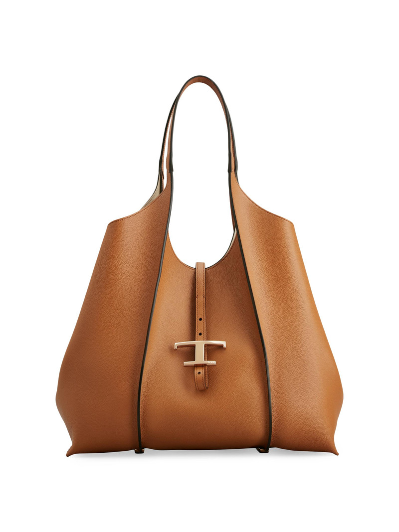 Women's Medium T Timeless Leather Shopper Tote Bag - Kenia Scuro 1