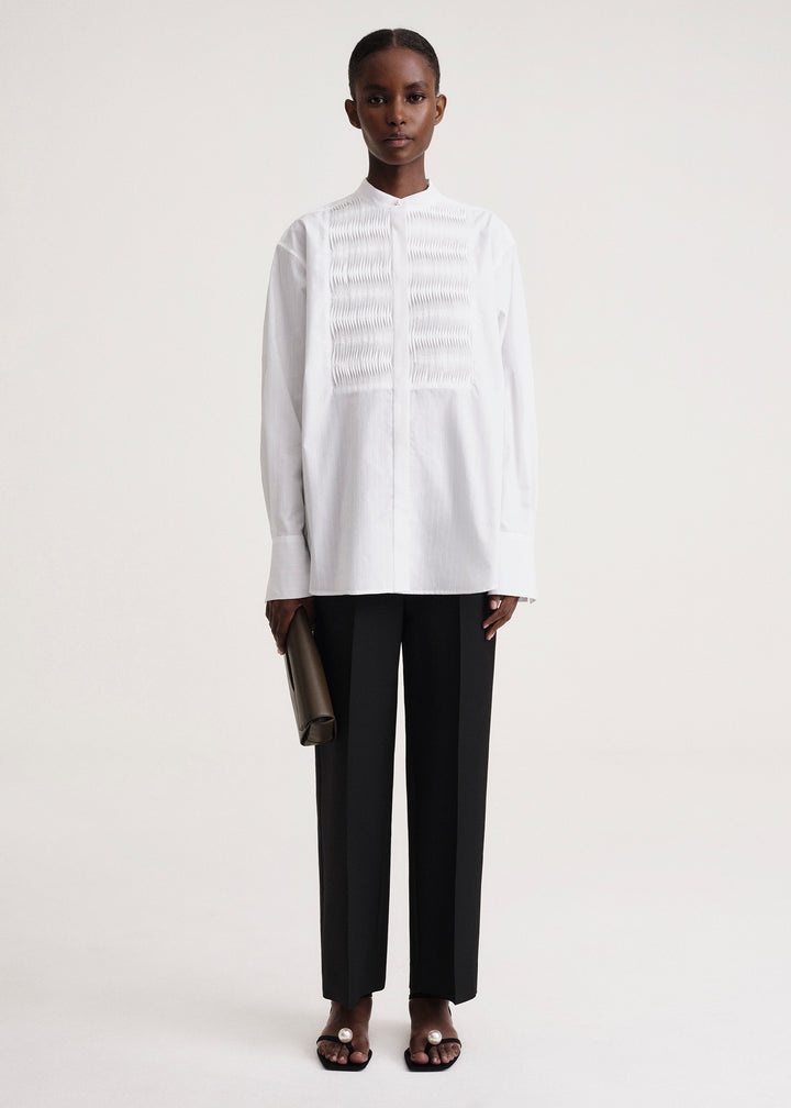 Wavy pleat cotton bib shirt white - 2