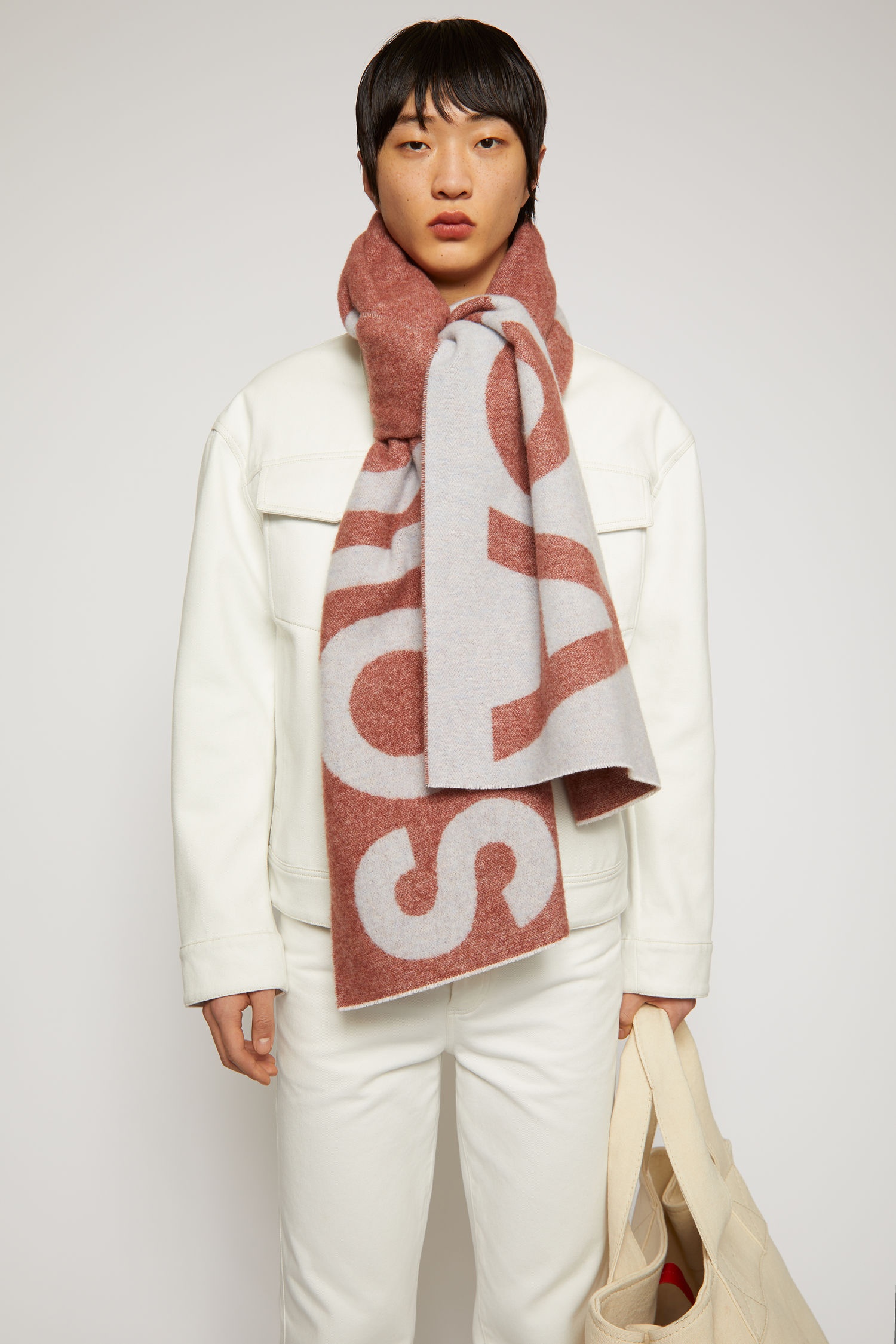 Logo-jacquard scarf brick red/light blue - 3