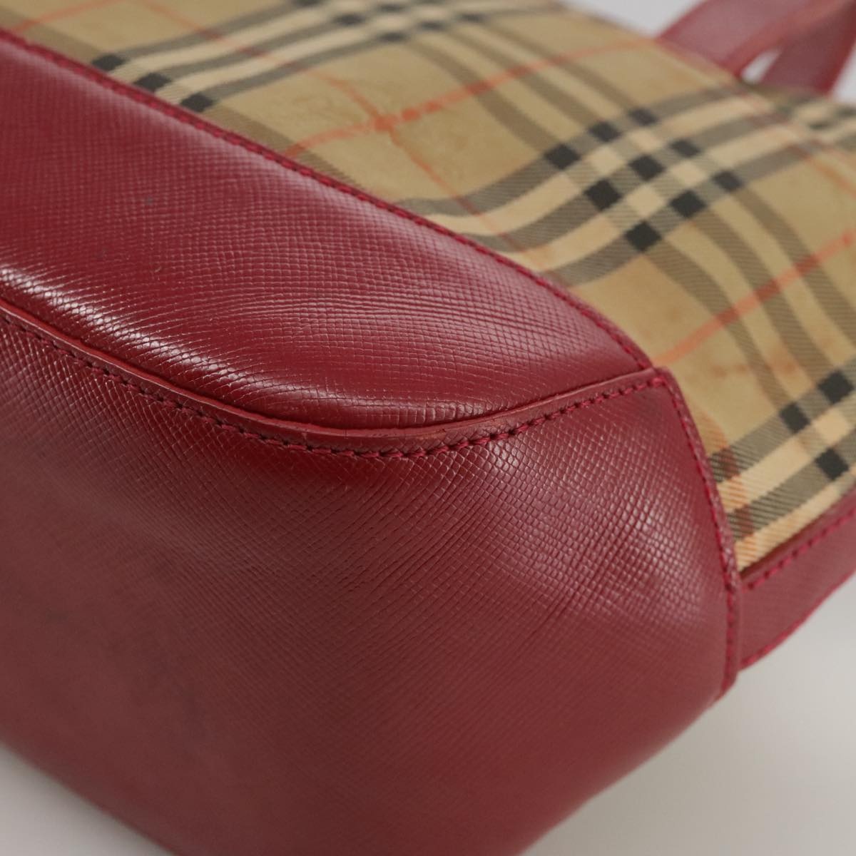 Burberry Nova Check Hand Bag Canvas Beige Red - 16
