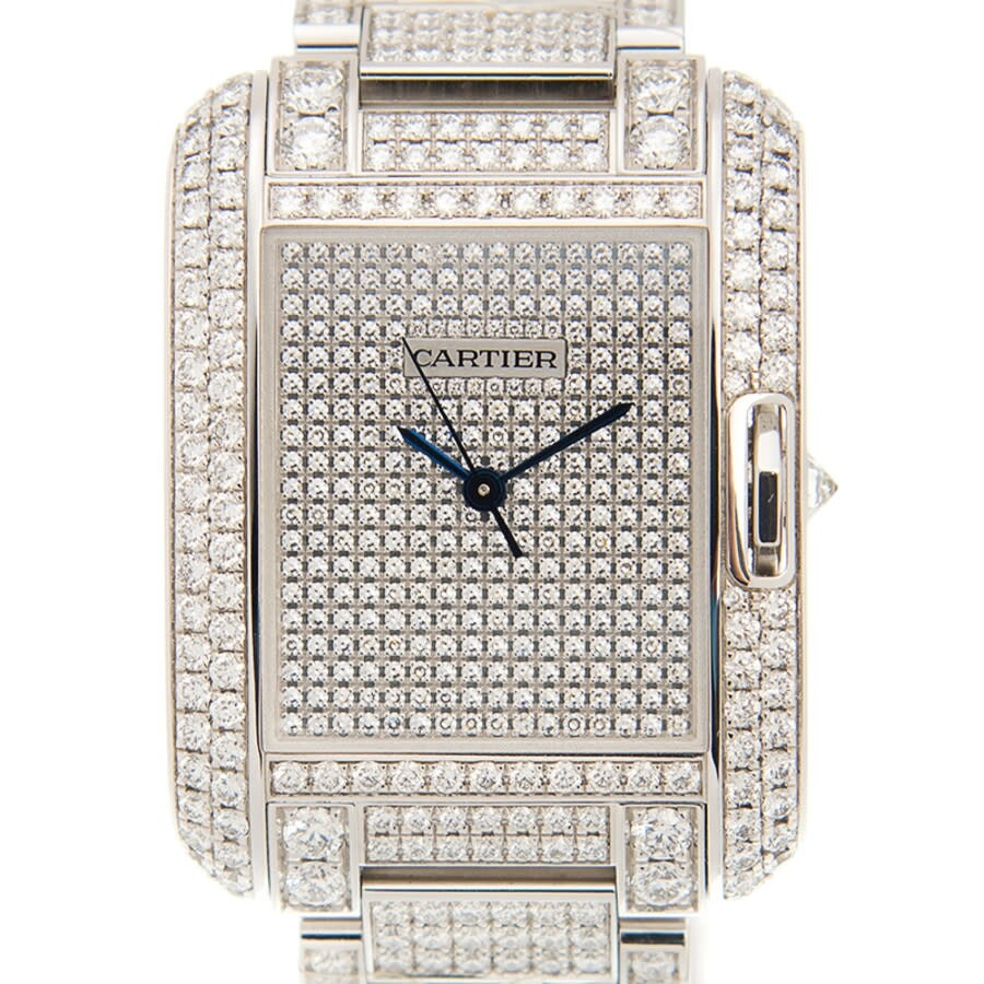 Cartier Tank Anglaise Diamond Pave 18kt White Gold Automatic Men's Watch HPI00561 - 2
