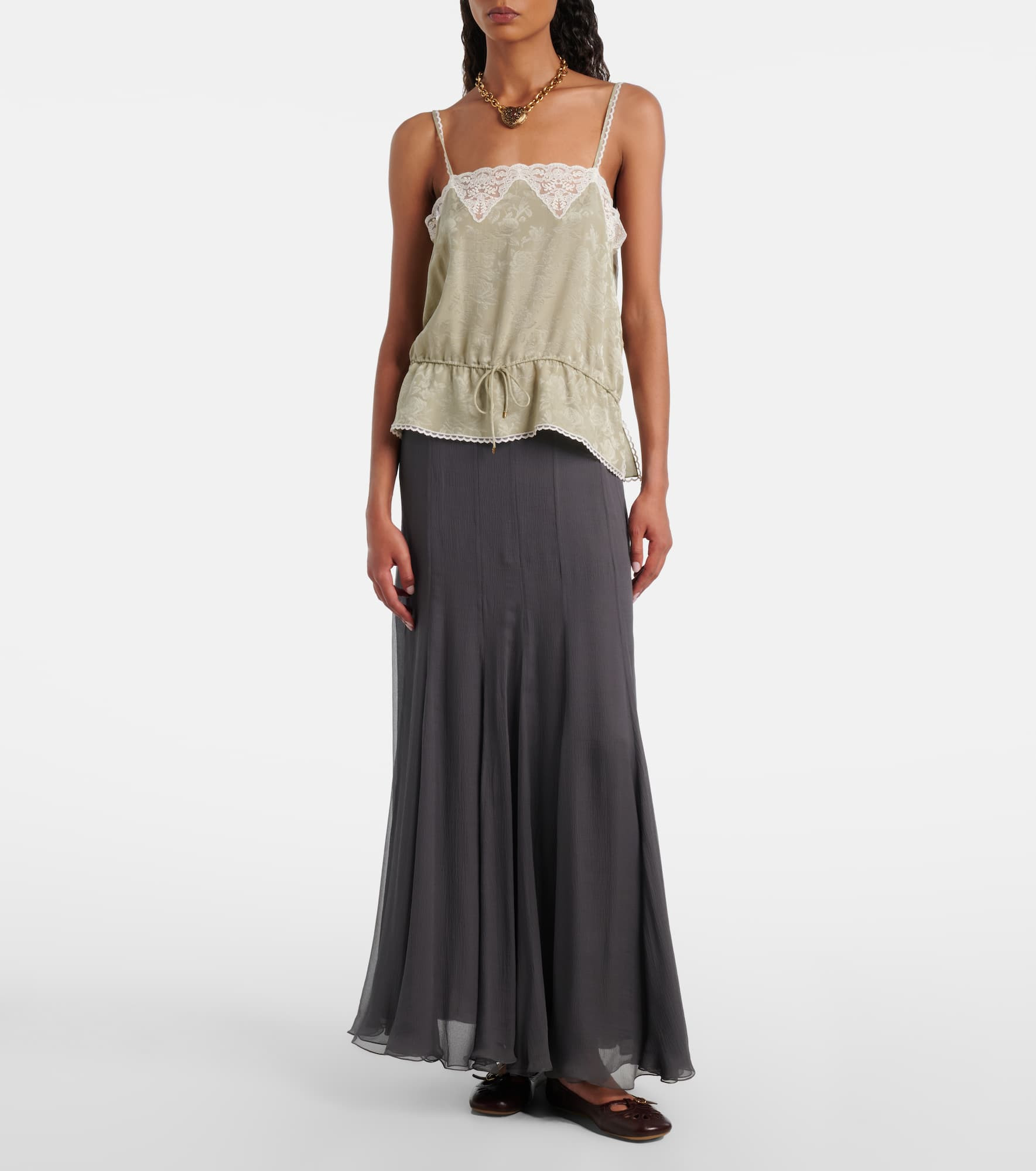 Paneled high-rise silk muslin maxi skirt - 2