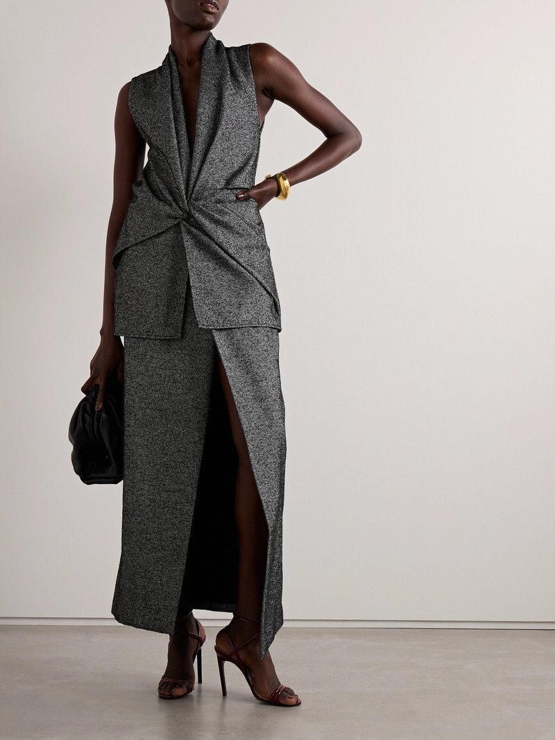 BRANDON MAXWELL The Margo Gathered Layered Wool-blend Maxi Dress outlook