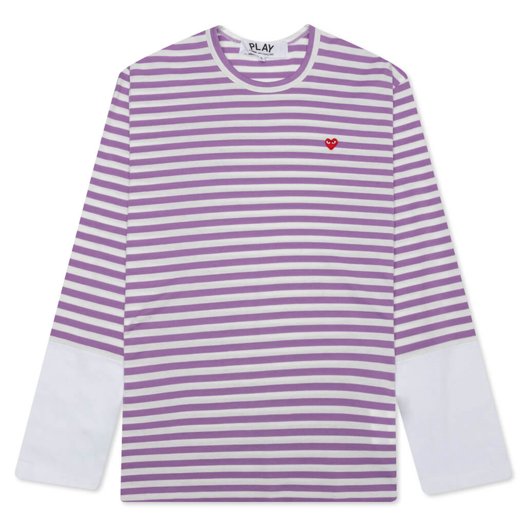 COMME DES GARCONS PLAY STRIPE WHITE T-SHIRT - PURPLE - 1