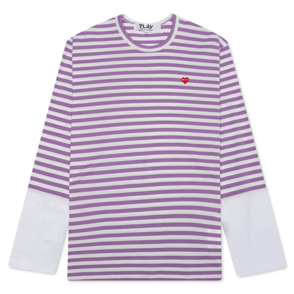 COMME DES GARCONS PLAY STRIPE WHITE T-SHIRT - PURPLE - 1