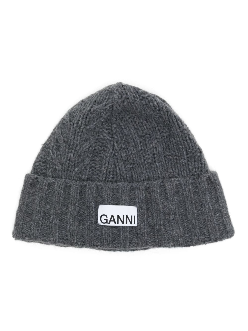 【GANNI】A4429 LOGO PATCH RIBBED BEANIE Oversized Wool Rib Knit Beanie | GANNI US