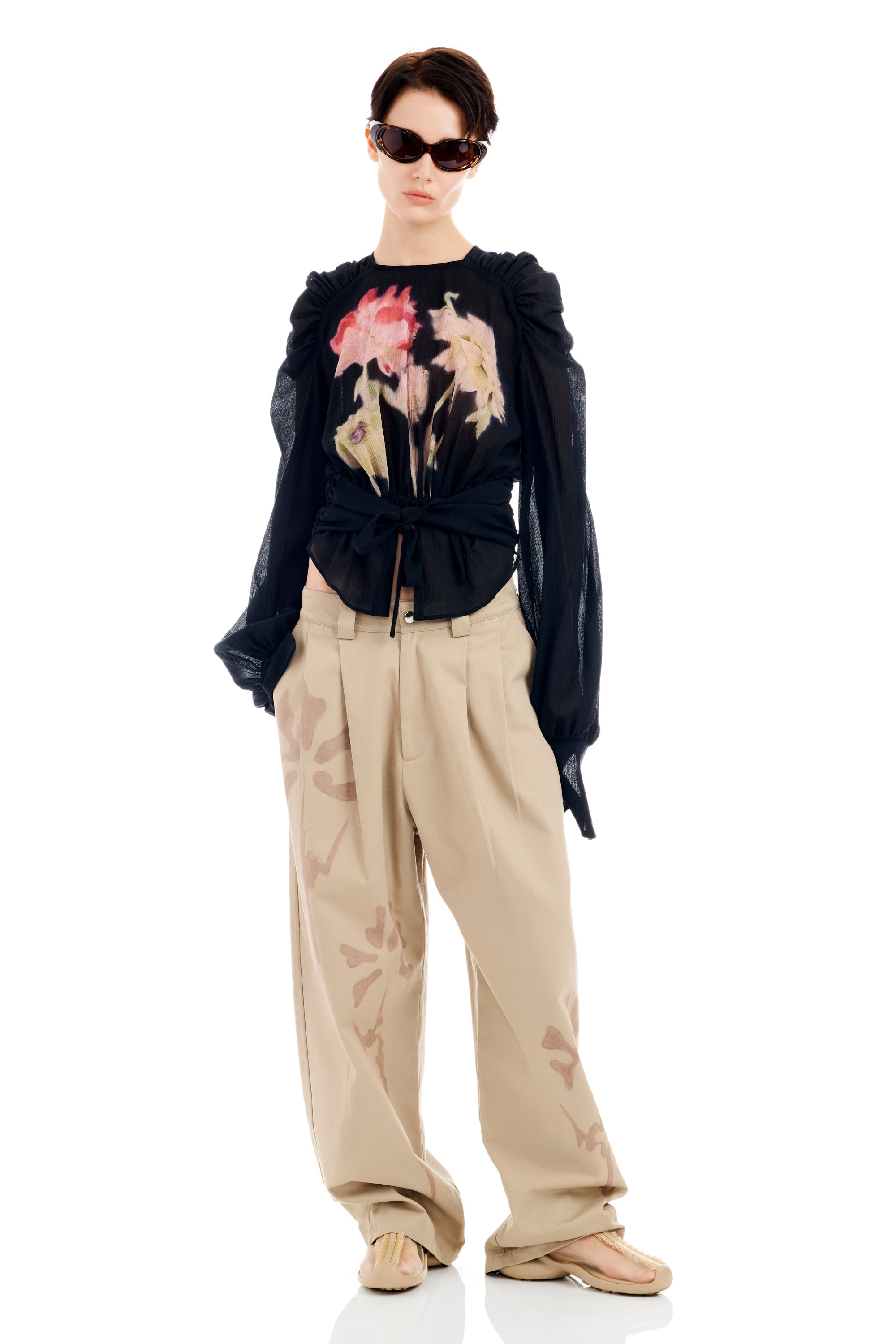 BLACK FLOWER DRIP IRIS TOP - 5