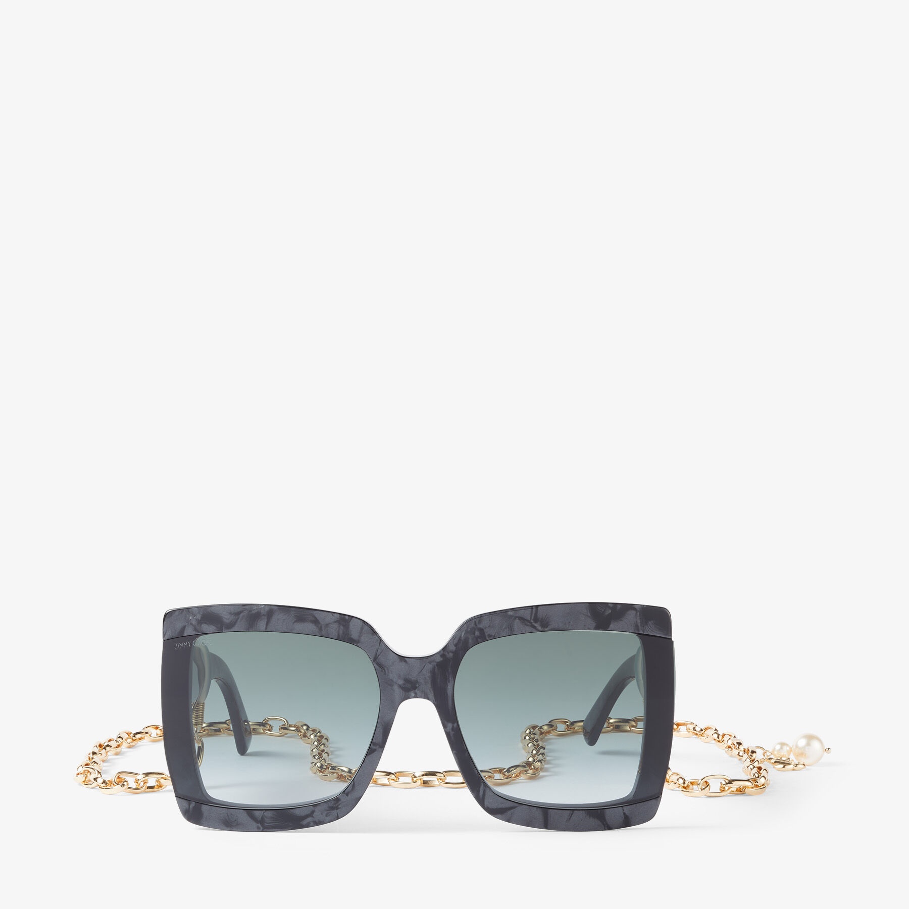 Renee/N
Black and Ivory Square-Frame Sunglasses with Detachable Chain - 1