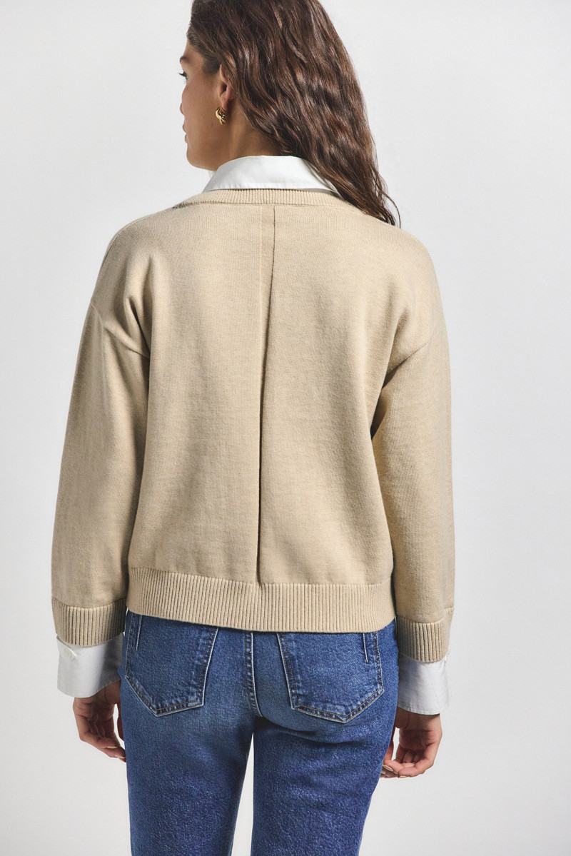 DEREK LAM 10 CROSBY RIDA STRIPED MIXED MEDIA SWEATER outlook
