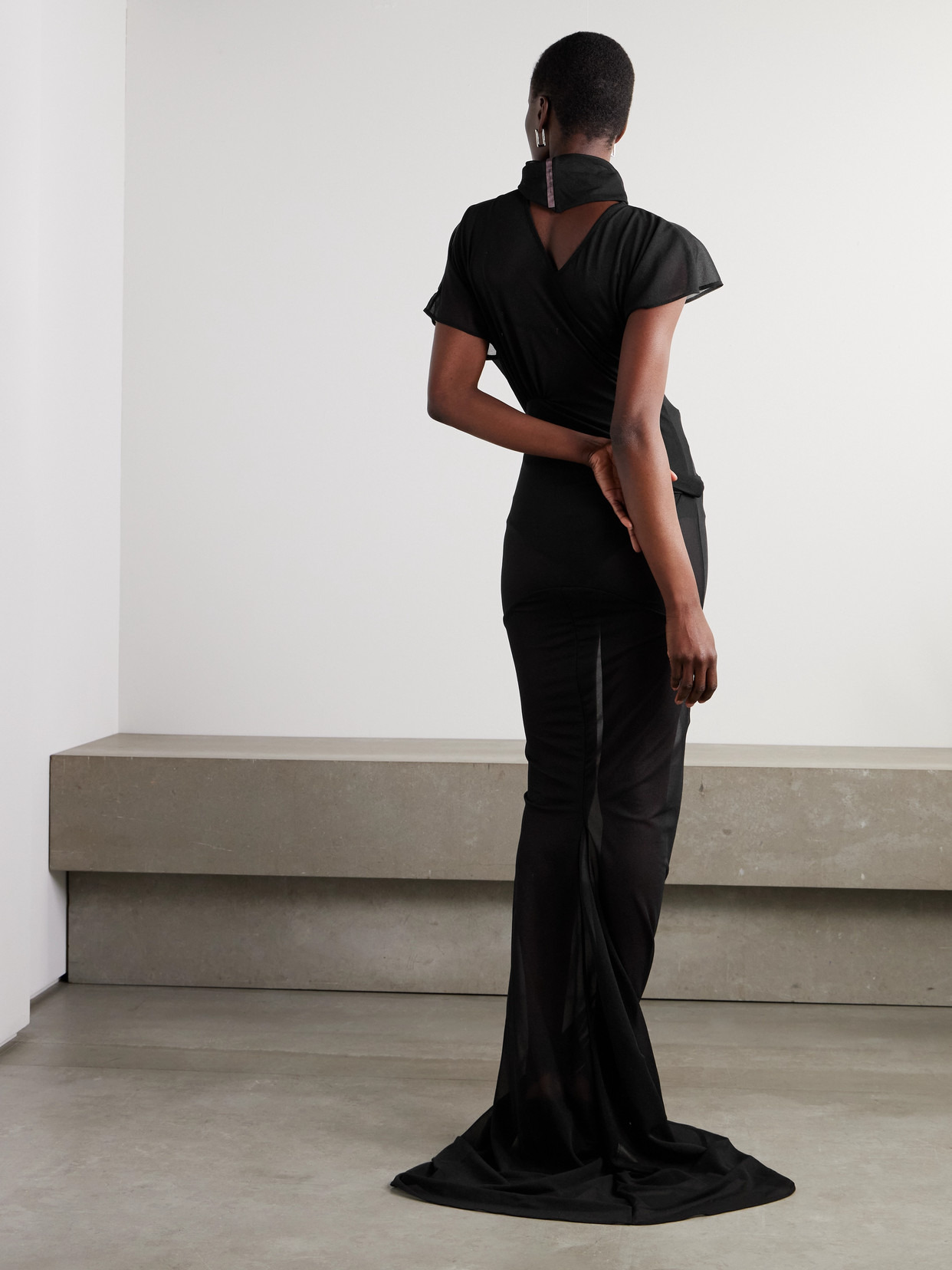 Lilith Asymmetric Gathered Organza-jersey Gown - 3