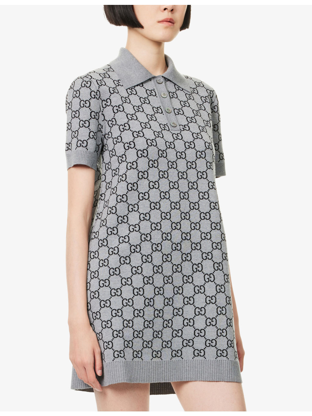 Monogram V-Neck Knitted Wool Polo Dress - 3