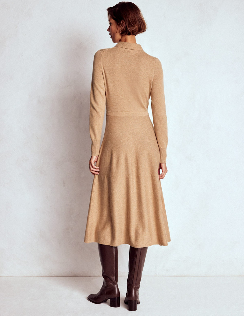Knitted Bow Dress-Camel Melange 4