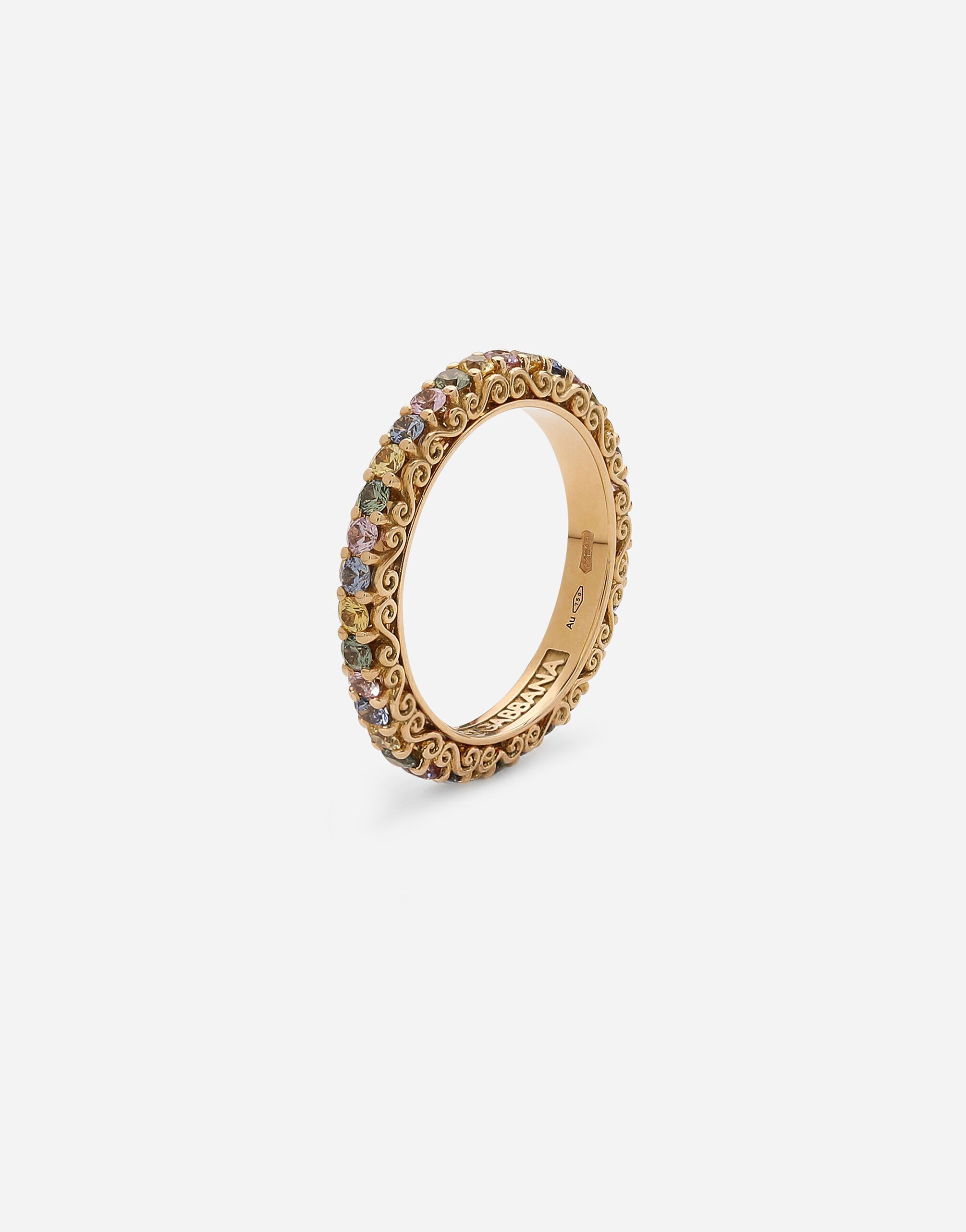 Heritage band ring in yellow 18kt gold with multicoloured sapphires - 3