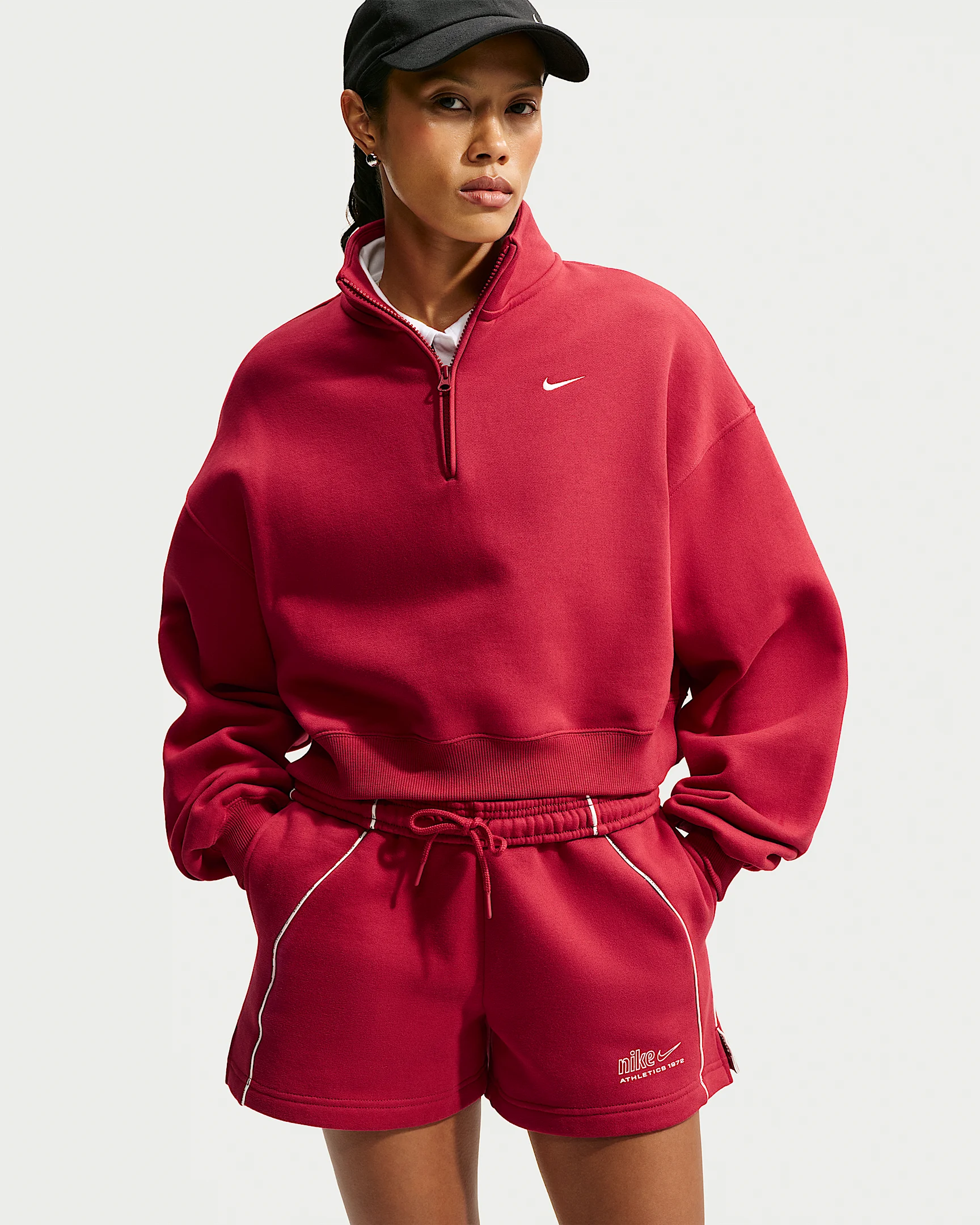 Nike Studio Fleece Medium Weight Women's Oversized 1/4-Zip Cropped Top - 1