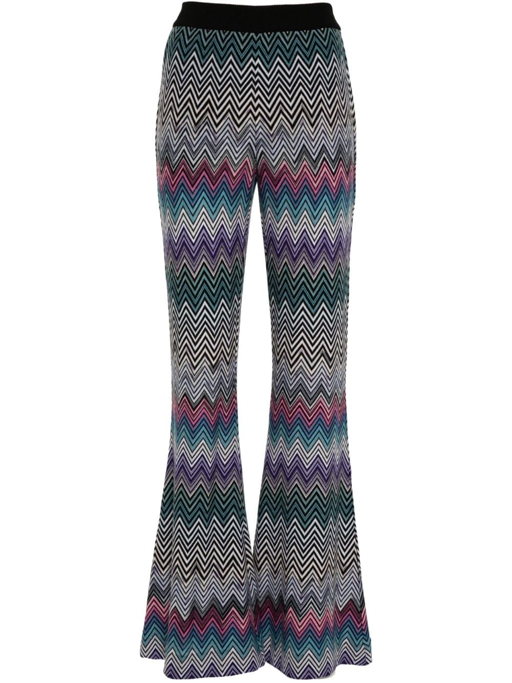 zigzag woven wool flared trousers - 1