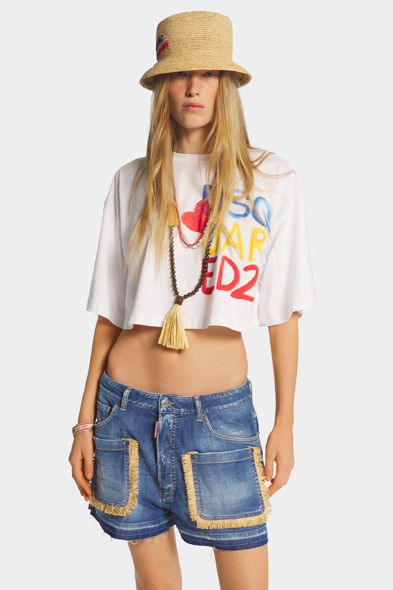 SUMMER LOVERS MEDIUM WASH STRETCH DENIM BAGGY SHORTS - 3